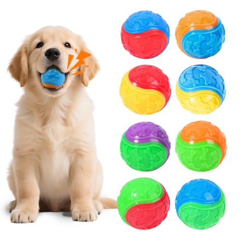 Qottmez 8Pcs Squeaky Dog Ball Indestructible Dog Toys Teeth Cleaning Dog Chew Toys Interactive Balls for Dogs Training and Playing