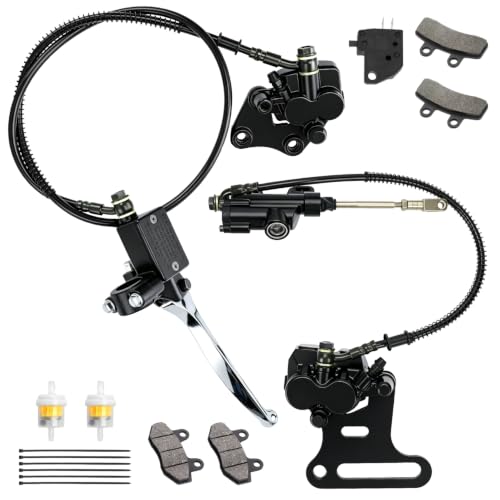 Image of Pit Bike Front Hydraulic Disc Brake Caliper Assembly & 12mm Rear Brake Kit Compatible with SSR Apollo 125cc 110cc Tao Tao Coolster Roketa 90cc 70cc 50cc 4 Stroke Chinese Dirt Bike Parts Black