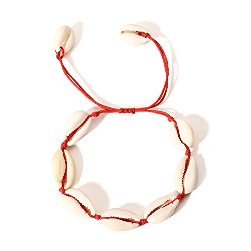 Preisvergleich Produktbild Vikenner Mädchen Muschel Armband Weiß Handgemachte Shell Anhänger Handgewebtes Armbänder Damen Schmuck Bracelet Zubehör Einstellbar Armreifen Beach Kette Fußkettchen Foot Schmuck Rot