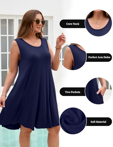 Image of JollieLovin Women Plus Size Curvy Summer Tank Sun Dresses Sleeveless Causal T-Shirt Dress Beach Swing Cover up(L-5X)