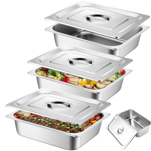 Breading Set Stainless Steel 3-Piece Set 3 x GN Containers with Lid, 32.5 x 17.5 x 6.5 cm Gastronorm Container, Stainless Steel, Metal Breading Tray, Rectangular for Breading for Fish, Meat