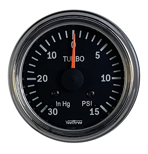 Boost/Vacuum Gauge (15PSI) (Black dial) + Tubing kit