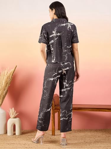 Image of Modeve Women Shirt Pant Navy Abstract Print Co-Ord Set
