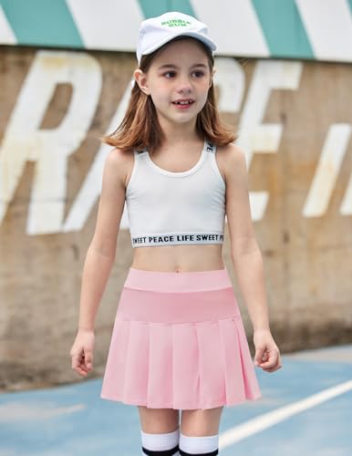 Image of Arshiner Girl's Tennis Skirts with Shorts Athletic Pleated Skirt Workout Performance Skorts with Pockets for Kids 4-13Y