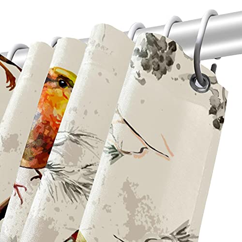 Kxo Vintage Retro Birds Floral, Waterproof Shower Curtain And Mat Set Polyester Bathroom Curtain And Rug Set With Hooks 70.8"X70.8" #TOP2
