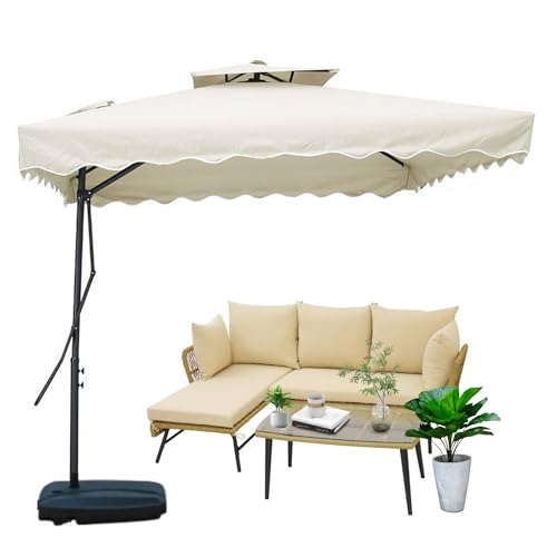 Image of THESHELTERS Side Pole Square (250x250cm) Outdoor Garden Umbrella with Movable 60KG Water Base Stand for Patio, Terrace, Cafe and Balcony | Waterproof Big Size Outdoor Umbrella