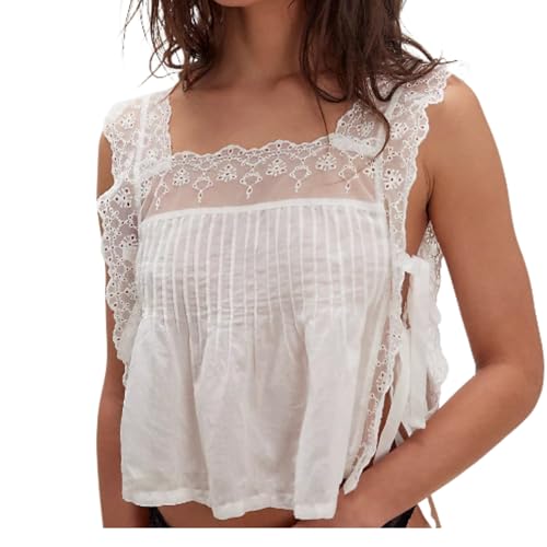 Summer Y2k Tie Side Cami Square Neck Lace Backless Tank Tops 2000s Crop Tops Coquette Boho Women Camisole