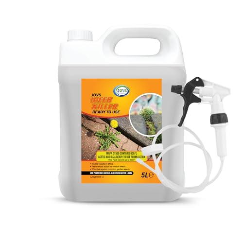 JOVS Weed Killer 5L Ready to Use Fast Acting Weed Killer Spray for Patios Paths & Driveways Contains Acetic Acid Kills Moss & Common Garden Weeds Amateur Use Only.