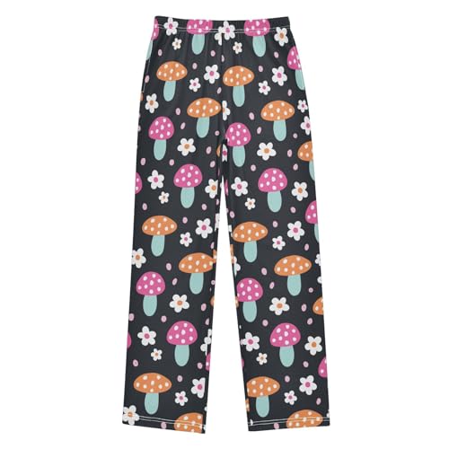 CaTaKu Boys Mushroom Cute Floral Pants for Boys Girls Wide Leg Sweatpants Kids Long Bottoms with Pockets Size 6-14Y
