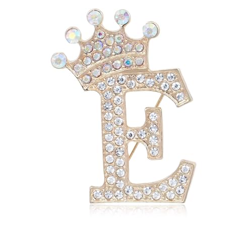 Image of Initial Letter Brooch Pins with Crown for Women Girls Men Boys Personalized Name Brooches Crafts Colorful Rhinestone Brooch Pins Gold A-Z