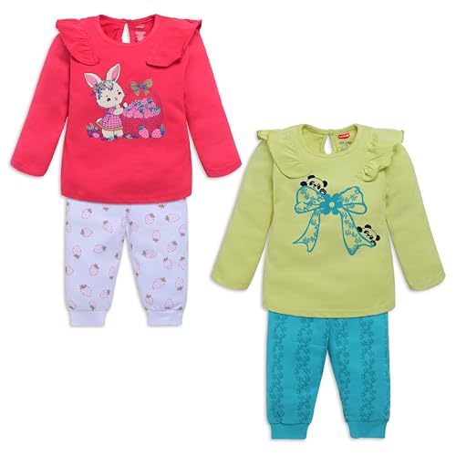 Image of LuvLap Baby Girls 100% Cotton Full Sleeve Top & Pyjama Sets, Pack Of 02