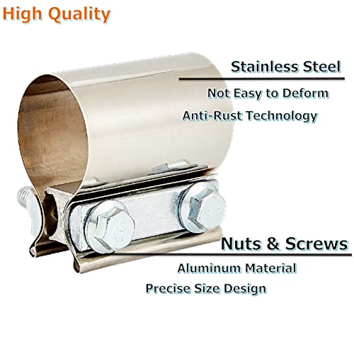 2.5" Stainless Steel Exhaust Clamp,Universal Muffler Clamp Button Joint,Anti-Rust&Corrosion Resistant,Band Clamp For Motorcycle,Car Exhaust System,Tube Conection,Pipe Repair,Repalcment,Butt Clamp #TOP2