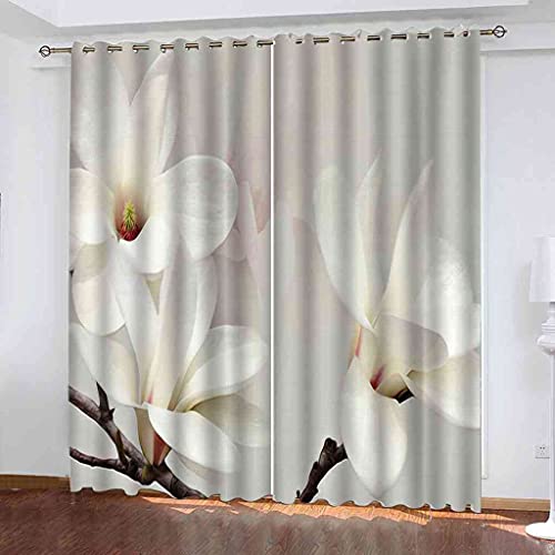 Rideau occultant thermique 200x214 cm à oeillets avec impression 3D fleur blanche