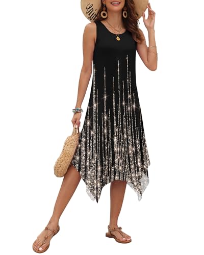 Image of AUSELILY Women's Summer Dresses Casual Sleeveless Midi Tank Beach Dress | Women's Asymmetrical Hem Sundress with Side Pockets, Great for Beach, Vacation & Daily Wear