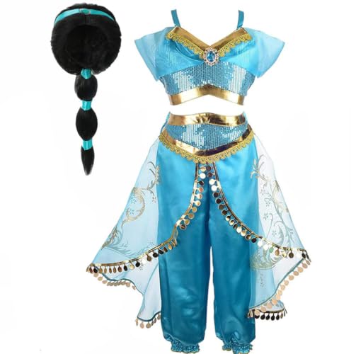 Yosbabe Girls Arabian Princess Costume Set with Wig Kids Cosplay Dress up Accessories for Halloween Birthday Christmas Party (140(7-8T)) by Yosbabe - Used condition - US$23.00