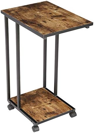JJS Side End C Table for Sofa, Living Room Couch Table Snack Table That Slide Under for Small Spaces, Rustic Brown