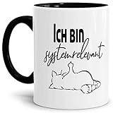 Tasse mit Spruch - Systemrelevant - Katze - Kaffee-Tasse/Arbeit/Job/Lustig/Erinnerung Krise Virus 2020 - Innen & Henkel Schwarz