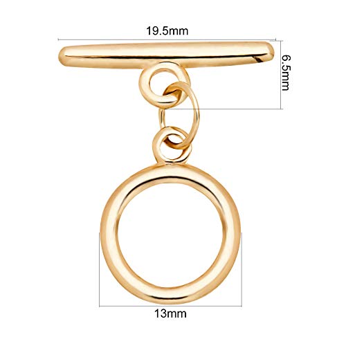BENECREAT 10 Sets 18K Gold Plated Brass Toggle Clasps Flat Round Toggle Clasps Connectors(Ring: 13x1.5mm) for Necklace Bracelet Jewelry Making - Image 2