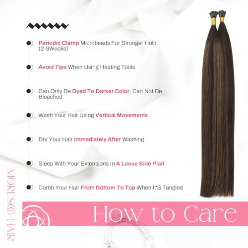 Image of Moresoo I Tip Hair Extensions Human Hair, Brown Chestnut Balayage, 24 Inch | 40g 50 strands, extra-long straight length, individual strand extensions for content creation and fashion styling