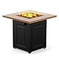 28In Gas Fire Pit Table, 50000 BTU Propane Fire Pit Table with Lid & Lava Rocks, Flame-Out Protection,Wood Grain Black