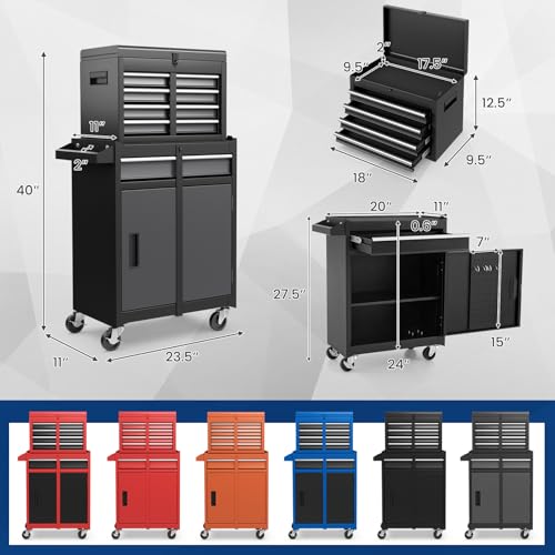 Image of Goplus Rolling Tool Chest, 5-Drawer Tool Box Organizer w /Lockable Wheels & Sliding Drawers & Detachable Top & Adjustable Shelf, Tool Storage Cabinet for Garage Workshop(Gray)