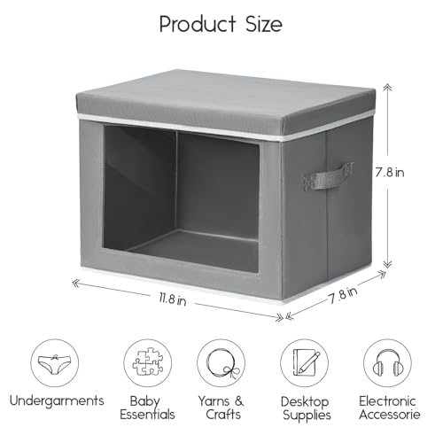 Image of Homsorout Storage Bins with Lids - Small Fabric Organizers with Window, Collapsible Storage Bins for Clothes, Decorative Closet Organizers for Towels, Tshirt, 3 Pack, Grey