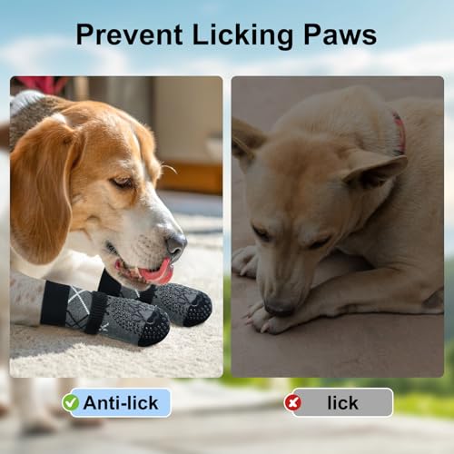 BEAUTYZOO Hundesocken Anti Rutsch, Doppelseitige Hundesocken Leckschutz mit Klettverschluss Riemen für Innenbereich Pfotenschutz für Hunde, Schuhe für Kleine, Mittlere und Große Hunde, 6er-Set