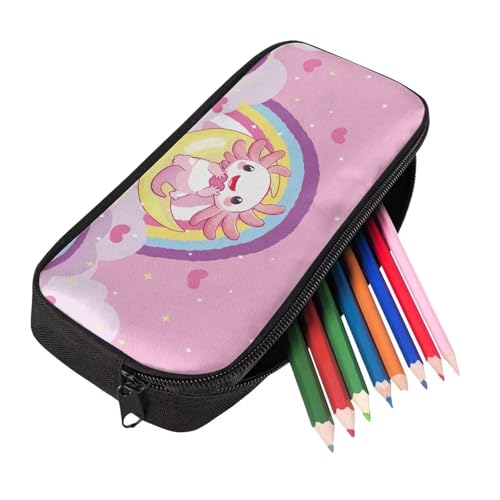 Kids School Bag Set for Girls Boys,Book Bag with Lunch Bag and Pen Case, Sturdy Sport Travel Essentials Middle Hight School,Unisex Child Multiplier Backpacks Rainbow Axolotl3