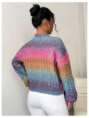 GORGLITTER Women's Colorful Button Up Cropped Cardigan Sweaters Open Front Long Sleeve Chunky Knit Cardigan2