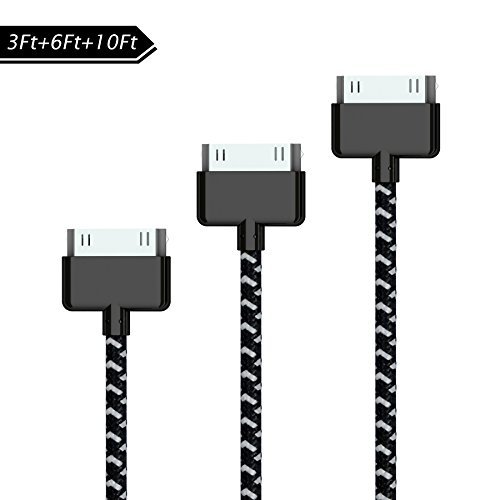 Go Beyond (TM) 6 Feet 30 Pin Nylon Braided Premium USB Charging Data Sync Cable for Apple iPod, iPhone, and iPad (3 FT, 6FT, 10FT Black Nylon)