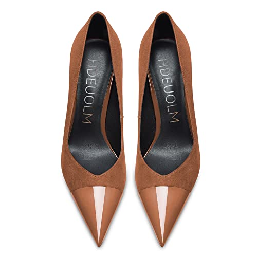 HDEUOLM Women Stiletto High Heel Close Pointed Toe Pumps Slip-on Wedding Sexy Dress Shoes4