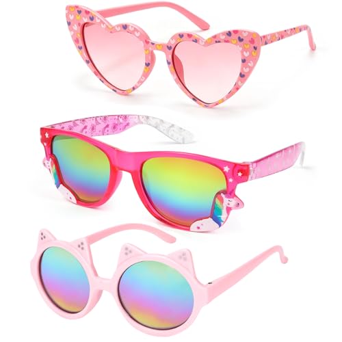 Image of 3 Pairs Kids Sunglasses Girls,UV Protection Sunglasses Toddler Eyewear for Party Favors Beach Glasses Age 3-12