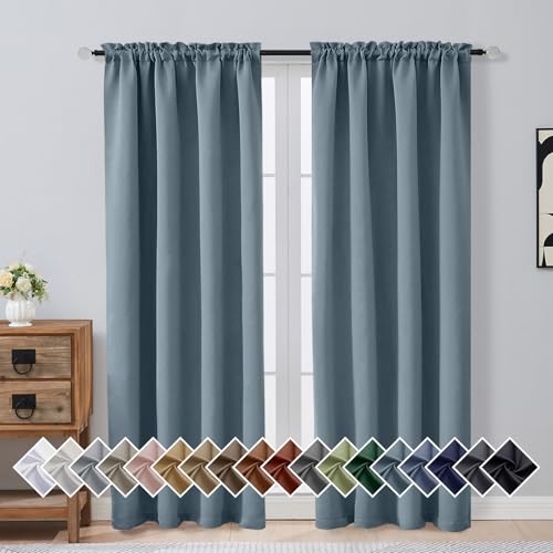Image of Stone Blue Blackout Curtains for Bedroom 72 Inch Length 2 Panels Set, Solid Thermal Insulated Energy Saving Window Curtains for Living Room, Dual Rod Pocket Window Drapes, 2x40Wx72L Inches