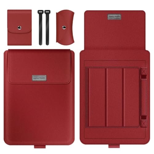 Image of TechTrendz Premium 3 in 1 Multifunction Slim PU Leather Laptop Sleeve Bag for MacBook Neo 13 inch (A18 Pro Chip,2026) A3404, Laptop Cover Bag 11-14 Inch (with Integrated Mouse Pad) - Red