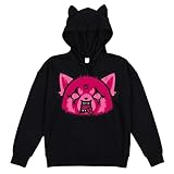 Bioworld Aggretsuko Glitchy Pink Tonal Retsuko Face Women's Black Long Sleeve Cosplay Hoodie-Medium