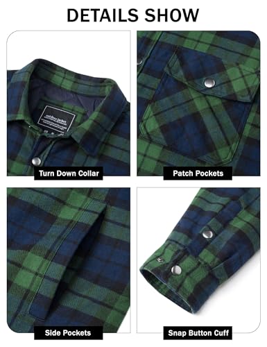 EKLENTSON Men's Flannel Shirt Jacket Quilted Lined Plaid Coats Warm Winter Jacket Thick Button Down Coat with 5 Pockets
