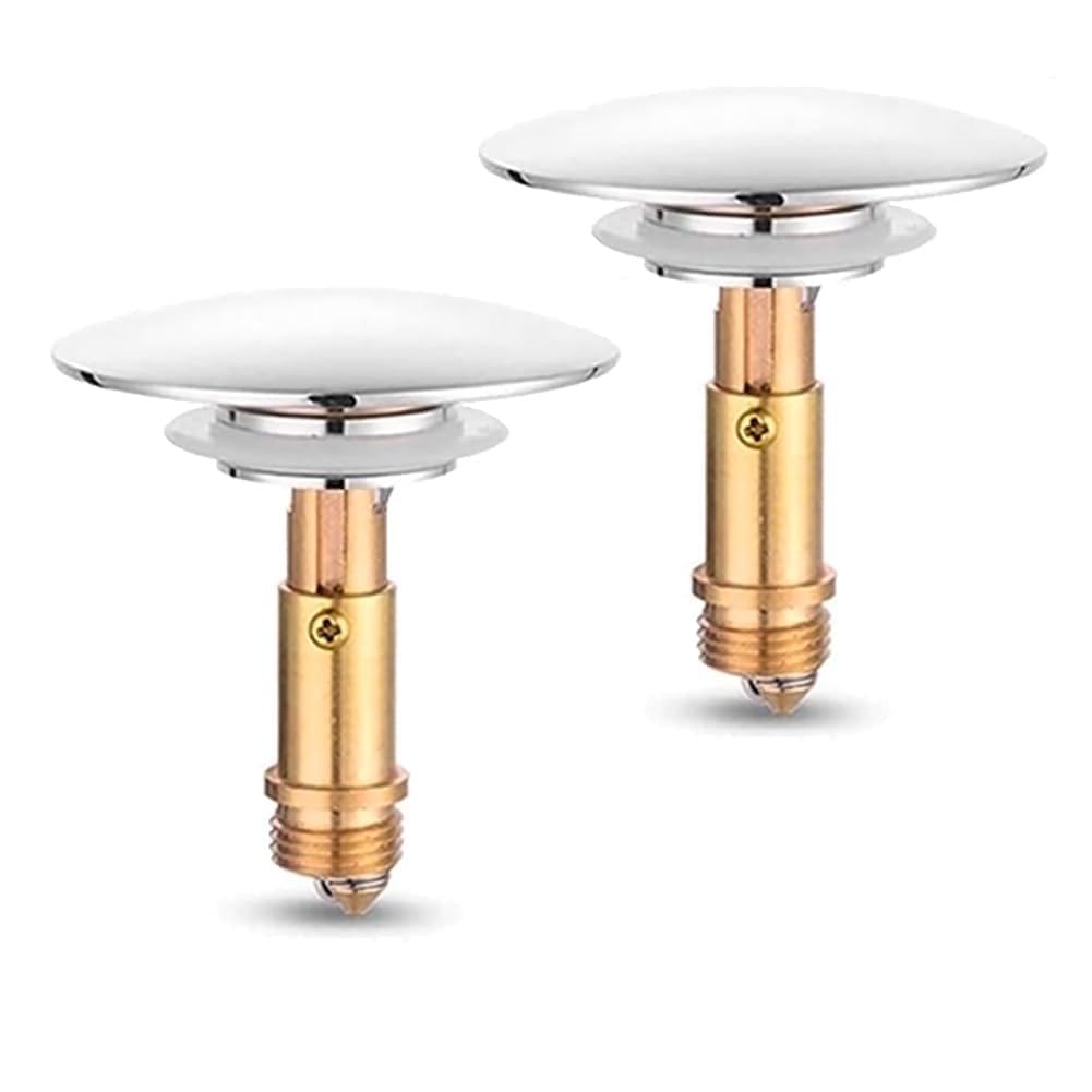 Pop Up Click Clack Sprung Plug Stopper,Bathroom Basin Sink Drain Plug Stopper,Waste Push Button Brass Slotted Plug for Washbasin Bathroom 2pcs