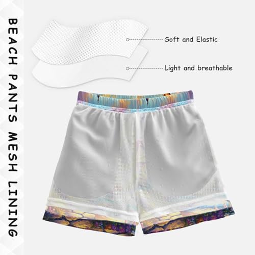 Dusk Lighthouse Sea Boys Swim Trunks Quick Dry Toddler Swimsuit Boy Bathing Suits Swimwear Board Shorts 4T Multi4