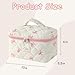RSRSLEII Large Quilted Makeup Bag for Women and Girls, Cute Coquette Floral Cotton Cosmetic Bag, Aesthetic Travel Organized Toiletry Bags (07White Pink Bows)