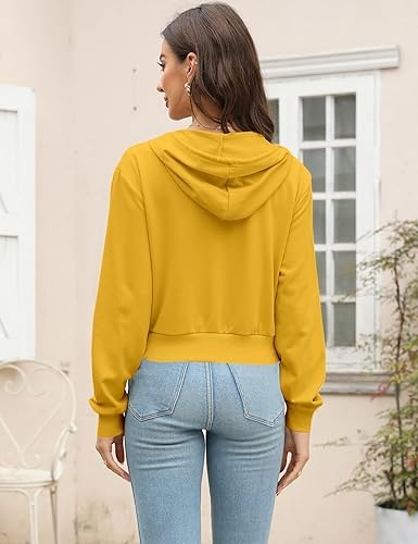 Image of Casual Wear Solid Crop Zipper Jacket Hooded Neck Full Sleeves with Kangaroo Pocket Hoodie for Women