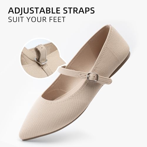 Image of Soesyi Pointed Toe Flats Knit Ballet Flat Shoes for Women Comfortable with Adjustable Strap,Washable Dressy Casual Flats for Work Office