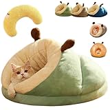 katzenhöhle warm,Weiches Plüsch Iglu Katzenbett für Kleine Katzen und Hunde,Selbstwärmender Kuschelsack mit Dickem Fleece,Winter Katzenhöhle für Innenbereich zum Schlafen und Kuscheln (Grün,L)
