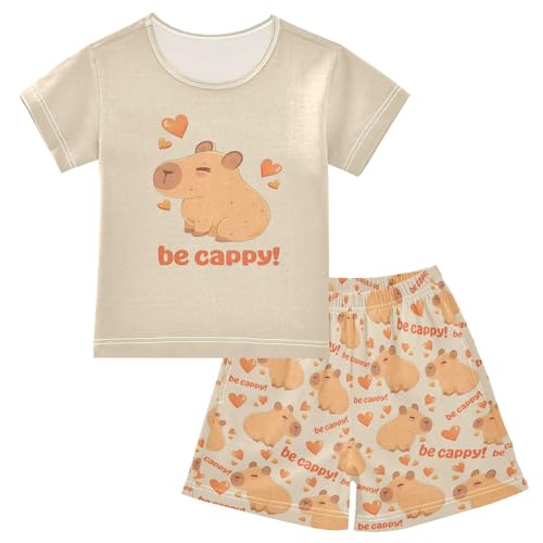 senya Happy Cute Capybara Heart Summer Pajamas Set Short Cotton Sleepwear 2 Piece