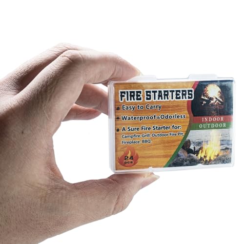 Fire Starters, 24 Pack, Waterproof & Odorless, Indoor/Outdoor Use for Campfire, Fireplace, BBQ, Grill
