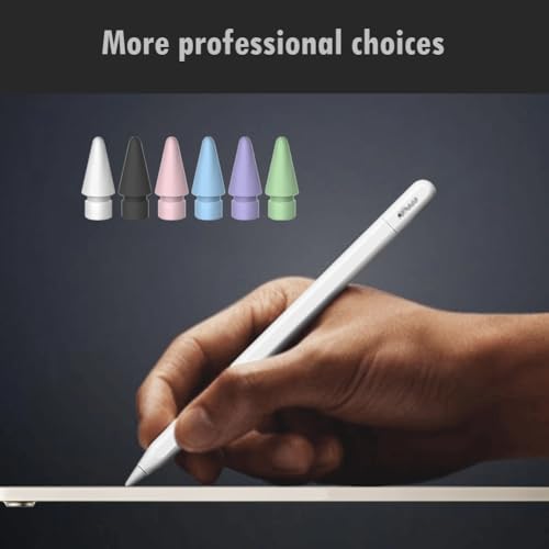 Image of 12 PCS Tips for Apple Pencil tip, Apple Pen Tips Compatible with iPad Pencil Tip Nib with Cover Case for Apple Pencil Pro /USB-C / 1st Gen / 2nd Generation iPencil(White,Black,Pink,Blue,Purple,Green)