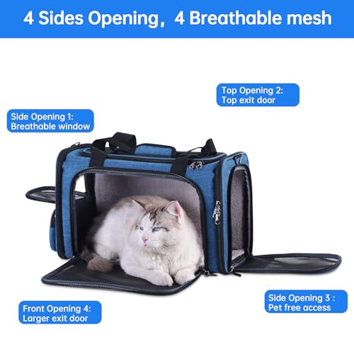 Cat-Carrier-Pet-Travel-Carrier-by-Airplane-Approved-Under-seat-TSA-Airline-Approved-Soft-Sided-Carrier-Bag-for-catDogs175-x-85-x-11-inches-Blue