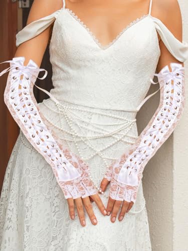 Lace Fingerless Gloves Tea Party White Gloves for Women3