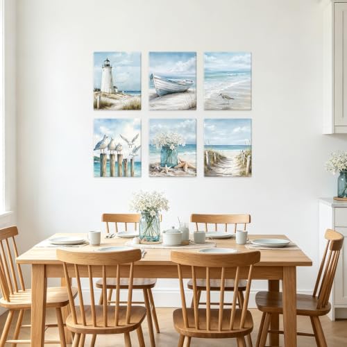 Image of CHDITB Coastal Beach Framed Canvas Wall Art, Summer Ocean Seaside Decor