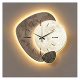 Orologio da parete 3D Scultura da parete moderna in stile giapponese Silenzioso Grande decorazione da parete con struttura in pietra Orologio da parete retroilluminato illuminato Bronzo(Style D)