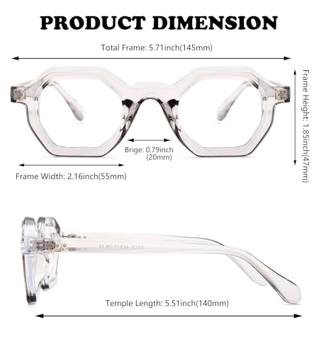 Image of NULOOQ Blue Light Glasses for Women - Men Trendy Retro Small Polygonal Computer Eyeglasses Non-prescription Glasses (Transparent Gray Frame)
